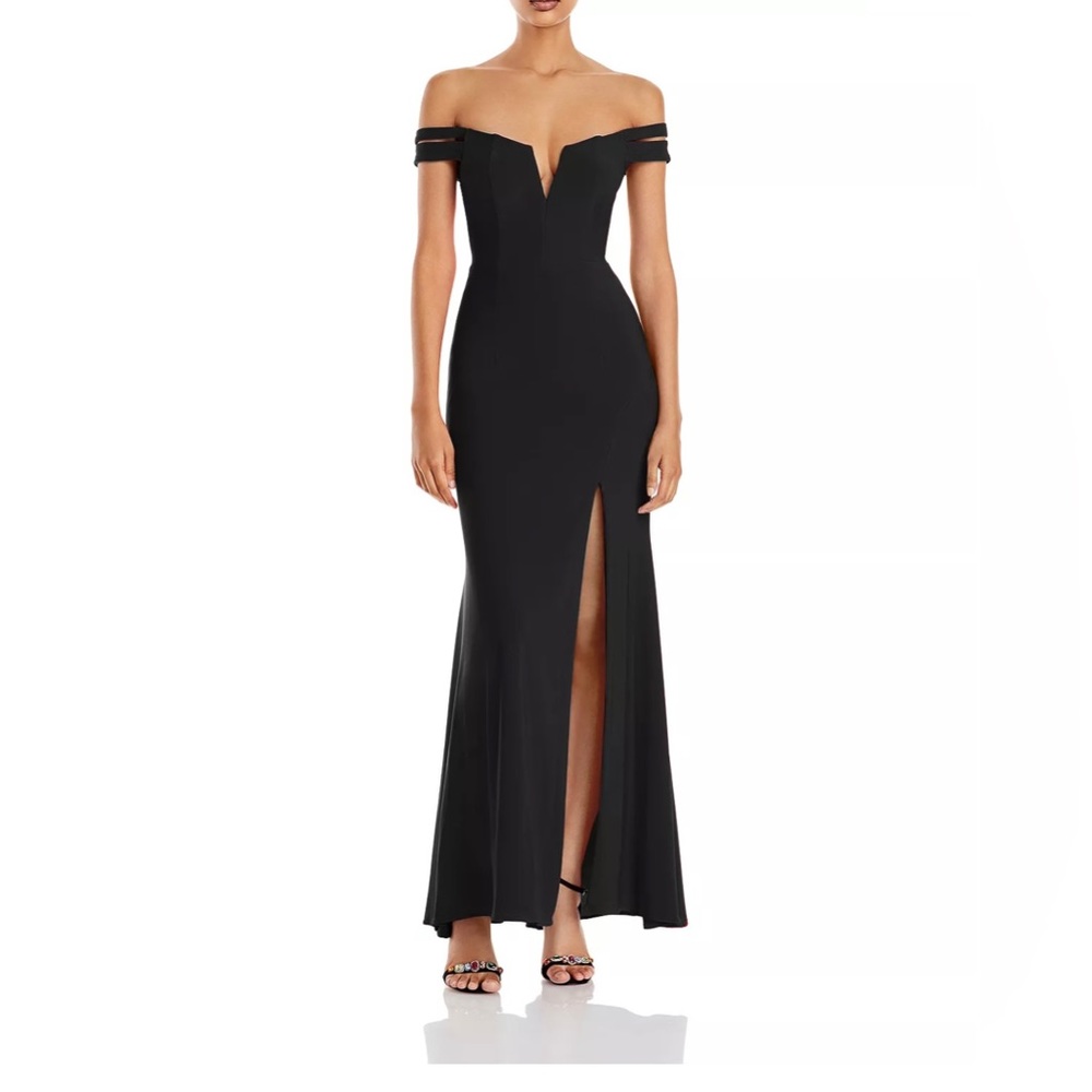AQUA Off-the-Shoulder Gown with slit